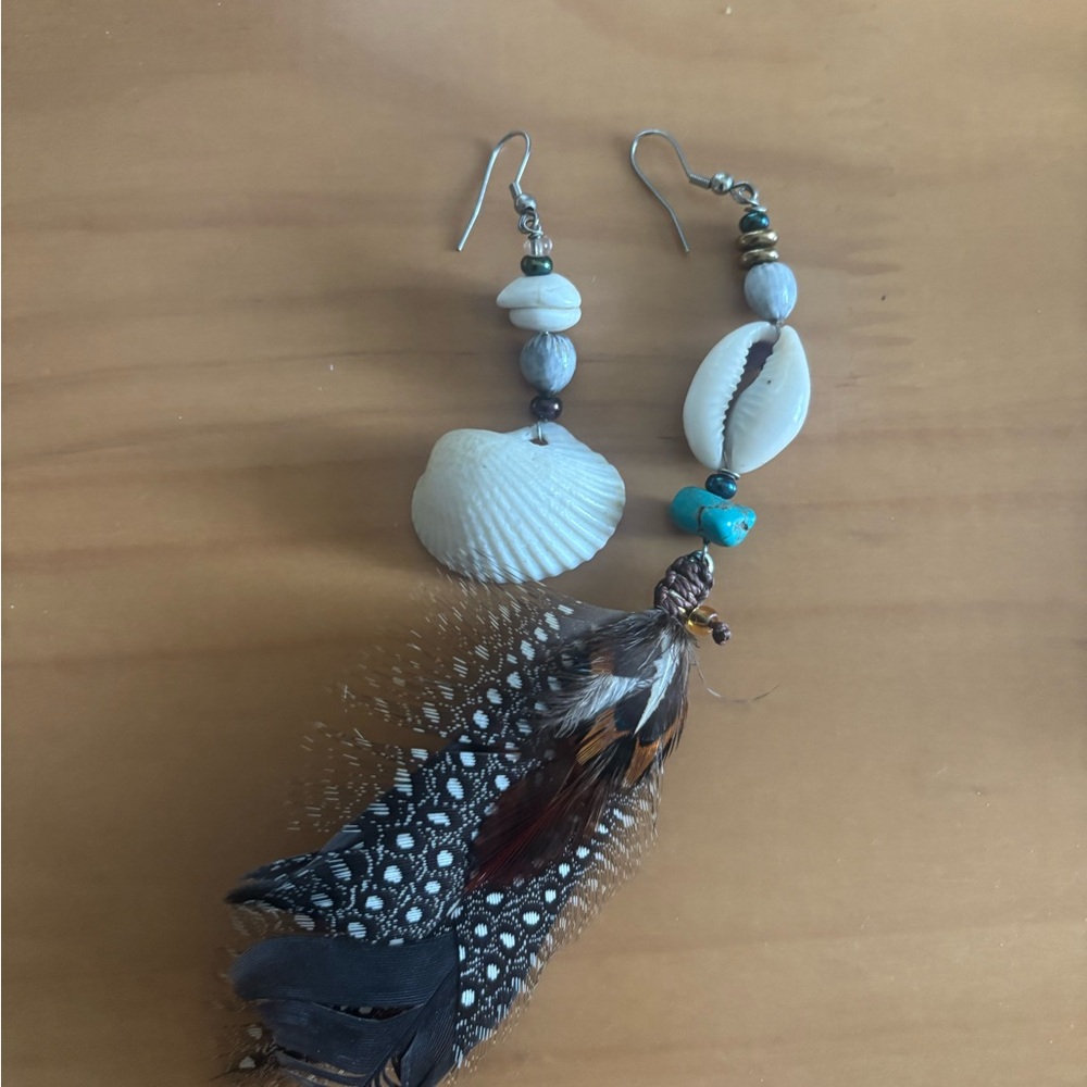 Feather  White Dangle Earrings
